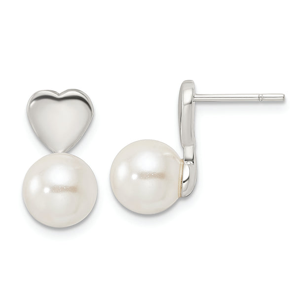Sterling Silver Shell Pearl Heart Post Earrings