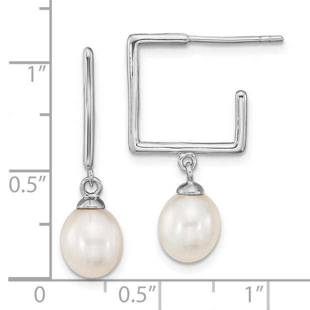 Sterling Silver Rhodium-plated 7-8mm White Rice FWC Pearl Square Earrings