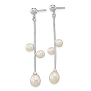 Sterling Silver Rhod-plated 4-7mm White Rice FWC Pearl Post Dangle Earrings