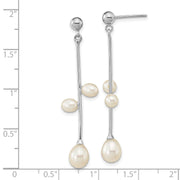 Sterling Silver Rhod-plated 4-7mm White Rice FWC Pearl Post Dangle Earrings