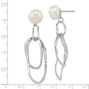 Sterling Silver Rhod-plated 10-11mm White Baroque FWC Pearl Dangle Earrings