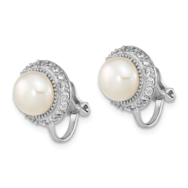 Sterling Silver Rhodium-plated 7-8mm Button FWC Pearl Non-pierced Earrings