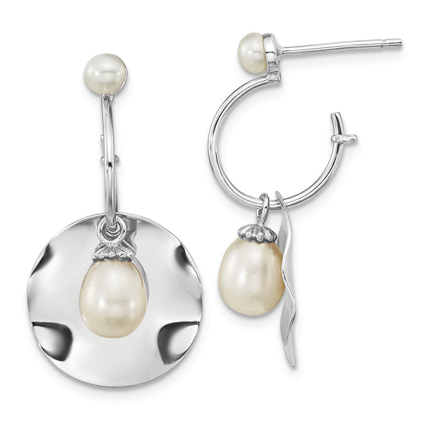 Sterling Silver Rhodium-plated 3-6mm White Rice FWC Pearl Dangle Earrings