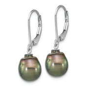 SS RH-plated 9-10mm Tahitian Saltwater Pearl Leverback Earrings