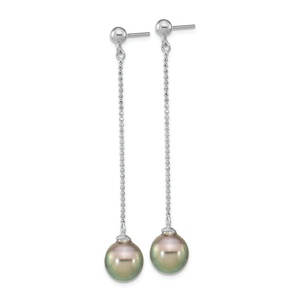 Sterling Silver Rhodium-plated 9-10mm Tahitian Saltwater Pearl Earrings