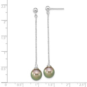 Sterling Silver Rhodium-plated 9-10mm Tahitian Saltwater Pearl Earrings