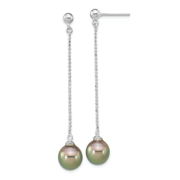 Sterling Silver Rhodium-plated 9-10mm Tahitian Saltwater Pearl Earrings