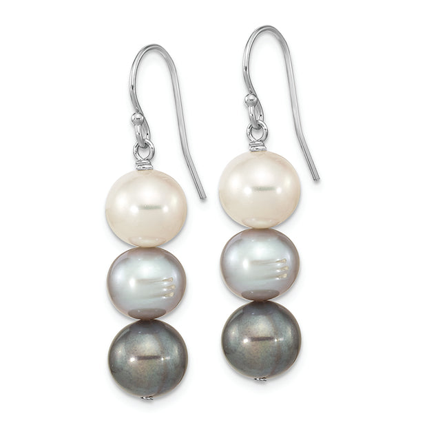 Sterling Silver RH-plated Black/White/Grey FWC Pearl Dangle Earrings