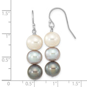 Sterling Silver RH-plated Black/White/Grey FWC Pearl Dangle Earrings