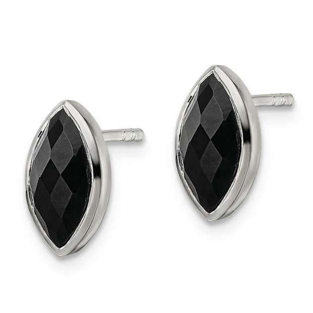 Sterling Silver Polished Marquise Onyx Post Earrings