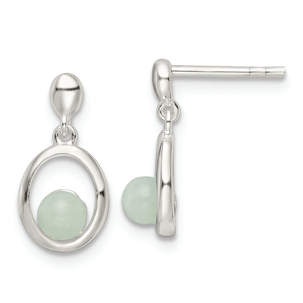 Sterling Silver Polished Light Blue Quartzite Post Oval Dangle Earrings