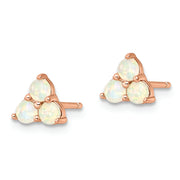 Sterling Silver Rose-tone Polished Triple Created Opal Cluster Post Earring