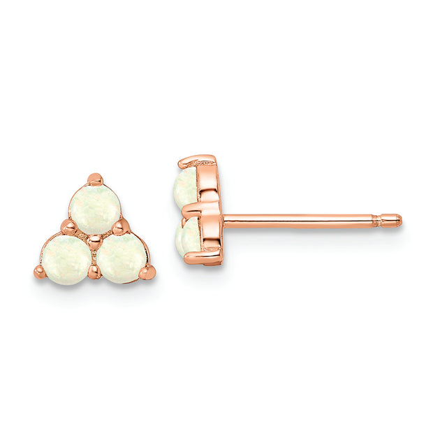 Sterling Silver Rose-tone Polished Triple Created Opal Cluster Post Earring