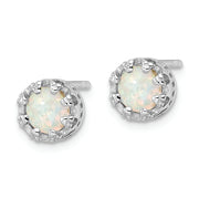 Sterling Silver Rhodium-plated Polished Created Opal Post Earrings