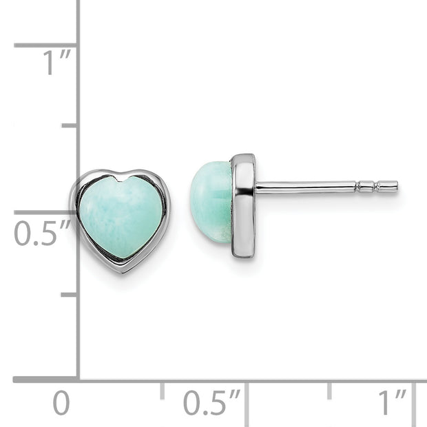 Sterling Silver Rhodium-plated Polished Larimar Heart Post Earrings
