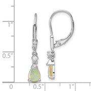 Sterling Silver RH-plated CZ & Created Opal Teardrop Leverback Earrings