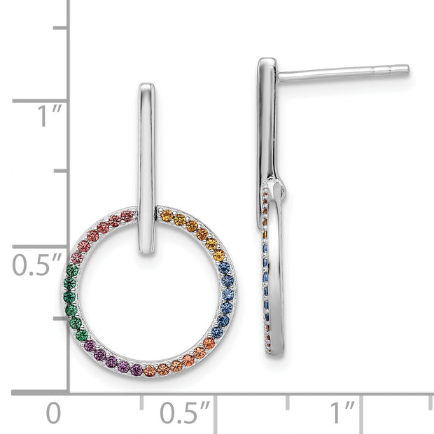 Sterling Silver Rh-plated Multi-color Nano Crystal Circle Post Earrings
