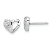 Sterling Silver Rhodium-plated CZ Heart Post Earrings