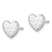 Sterling Silver Rhodium-plated Polished Hammered Heart Post Earrings