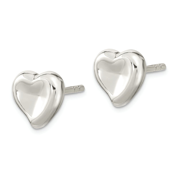 Sterling Silver Polished Puffed Heart Post Earrings