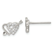 Sterling Silver Rhodium-plated CZ Double Heart and Arrow Post Earrings