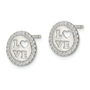 Sterling Silver Polished CZ Love Post Earrings