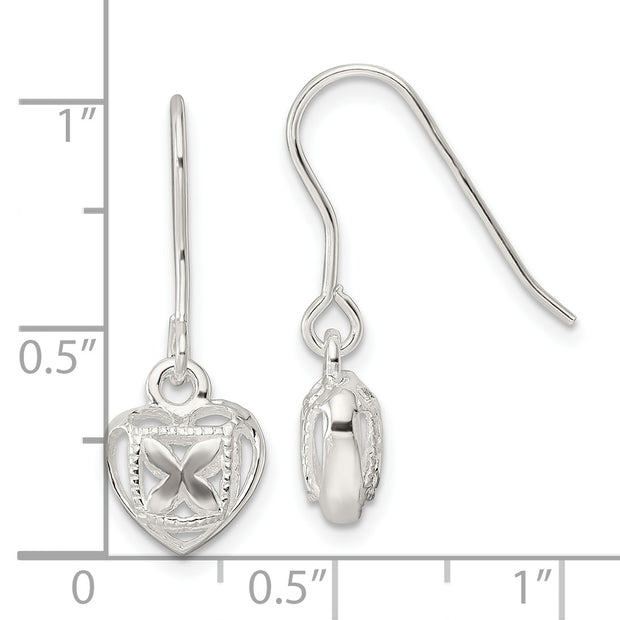 Sterling Silver Polished Hollow Heart Dangle Earrings