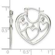 Sterling Silver 3-Hearts Hoop Earrings