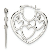Sterling Silver 3-Hearts Hoop Earrings