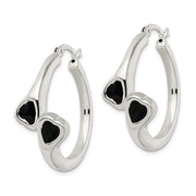 Sterling Silver Polished Black Enameled ByPass Circle Hoop Earrings