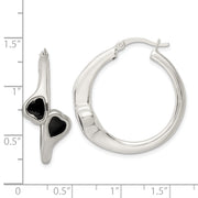 Sterling Silver Polished Black Enameled ByPass Circle Hoop Earrings