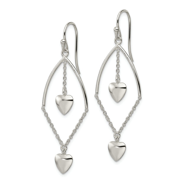 Sterling Silver Polished Dangle Hearts Dangle Earrings