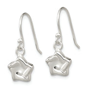 Sterling Silver Polished Star Dangle Shephard Hook Earrings