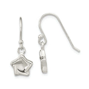 Sterling Silver Polished Star Dangle Shephard Hook Earrings
