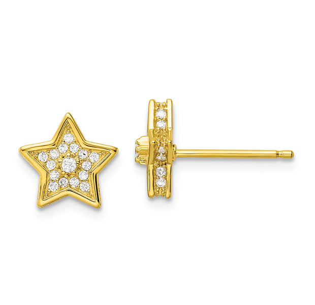 Sterling Silver Polished Gold-tone CZ Star Post Earrings