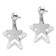 Sterling Silver Rhodium-plated Satin Star in Star Dangle Post Earrings