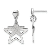 Sterling Silver Rhodium-plated Satin Star in Star Dangle Post Earrings