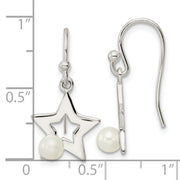Sterling Silver Polished Imitation Pearl Star Shepherd Hook Earrings