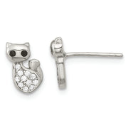 Sterling Silver Rhodium-plated CZ Cat Post Earrings