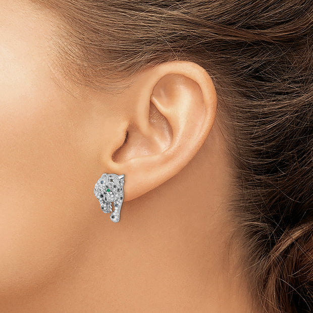 Sterling Silver Rhodium-plated Polished CZ Cheetah Post Earrings