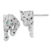 Sterling Silver Rhodium-plated Polished CZ Cheetah Post Earrings