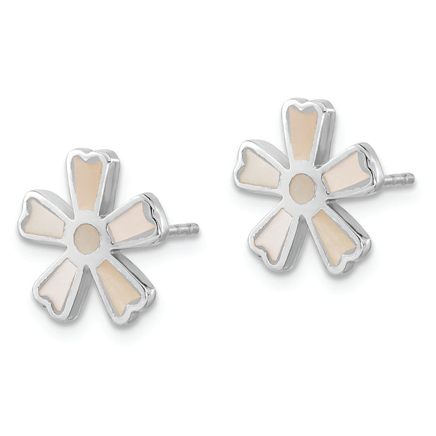Sterling Silver Rhodium-Plated Polished MOP Flower Post Earrings