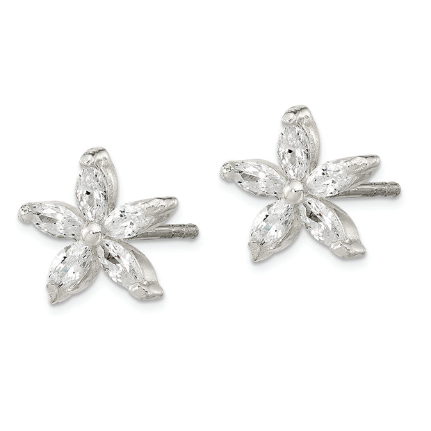Sterling Silver Polished CZ Flower Post Earrings