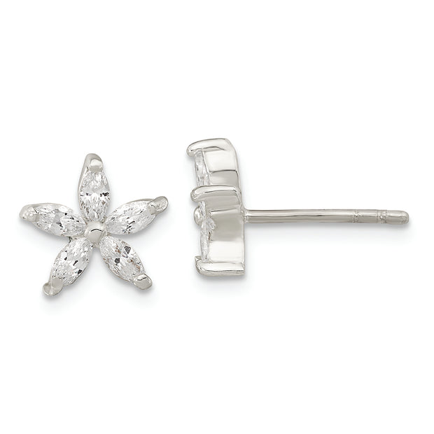 Sterling Silver Polished CZ Flower Post Earrings