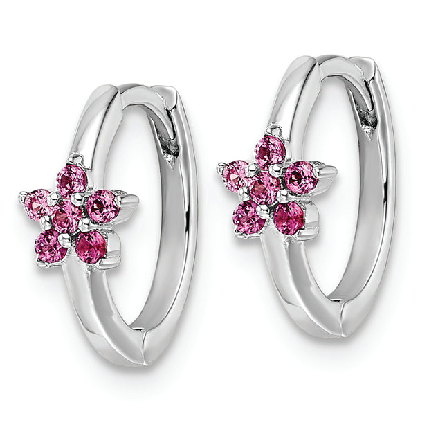 Sterling Silver Rhodium-plated Polished Dark Pink CZ Earrings