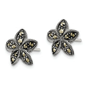 Sterling Silver Antiqued Marcasite Flower Post Earrings