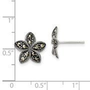 Sterling Silver Antiqued Marcasite Flower Post Earrings