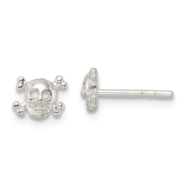 Sterling Silver Polished Skull and Crossbones Post Earrings