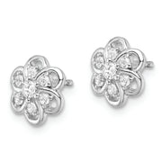 Sterling Silver Rhodium-plated CZ Flower Post Earrings
