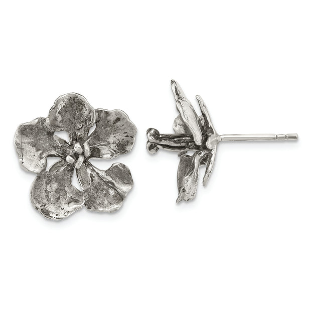 Sterling Silver Oxidized Peacock Flower Post Earrings
